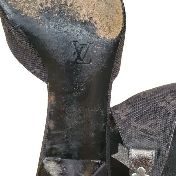 💫SOLD💫Y2k Louis Vuitton Monogram Bow Kitten Heel Mule - Size 35 EU - Picture 3 of 8